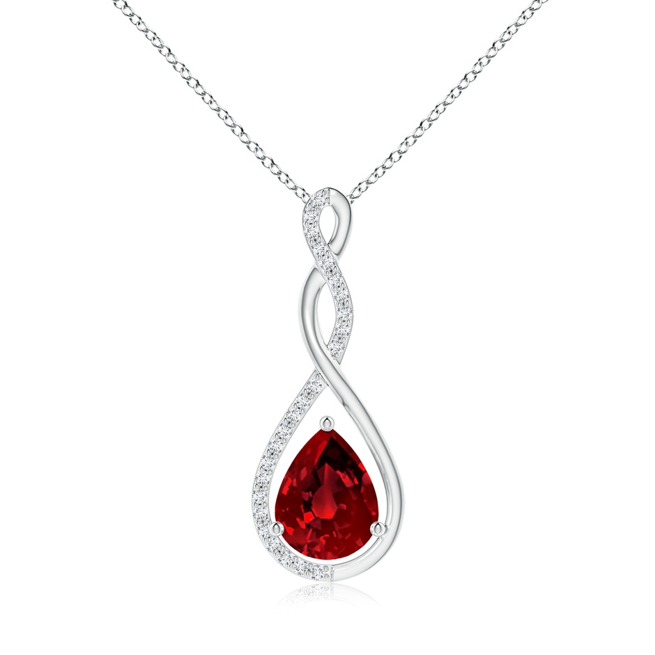 9x7mm Labgrown Lab-Grown Twisted Infinity Floating Ruby Drop Pendant in White Gold 