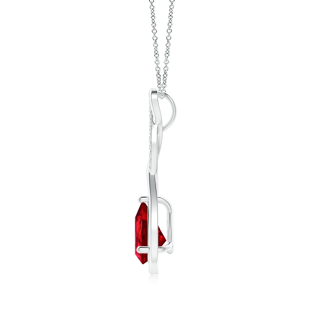 9x7mm Labgrown Lab-Grown Twisted Infinity Floating Ruby Drop Pendant in White Gold - side 199