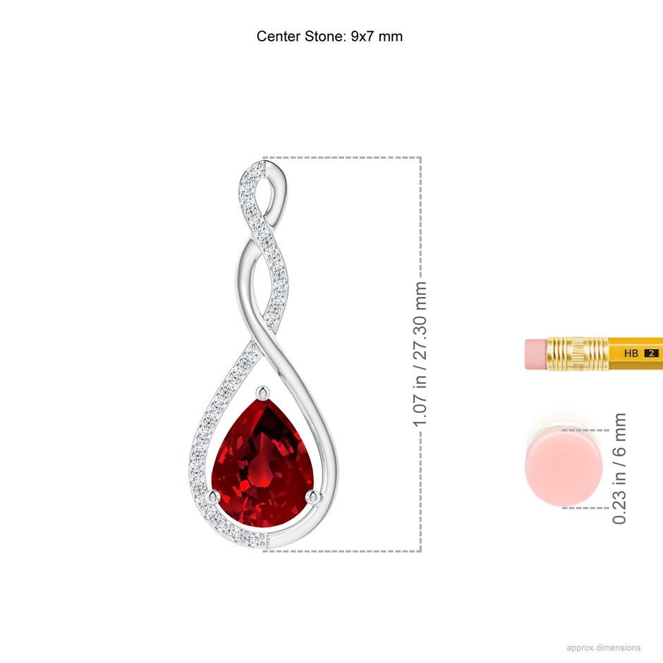 9x7mm Labgrown Lab-Grown Twisted Infinity Floating Ruby Drop Pendant in White Gold ruler