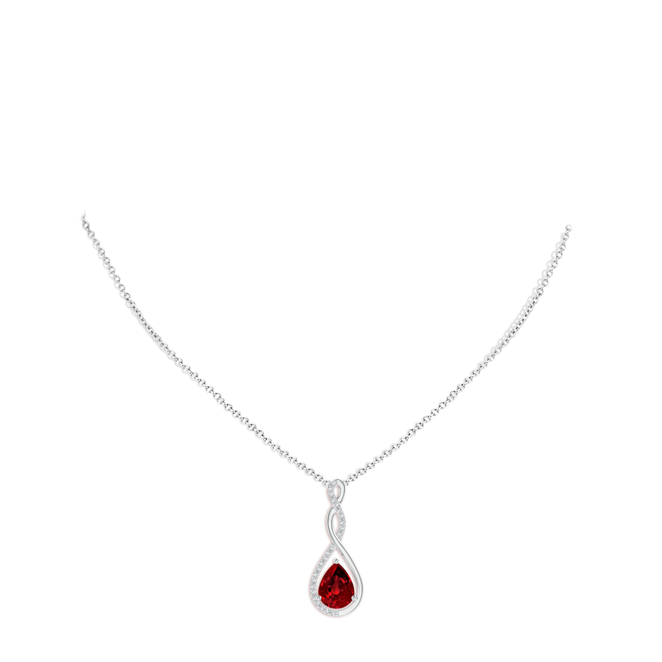 9x7mm Labgrown Lab-Grown Twisted Infinity Floating Ruby Drop Pendant in White Gold pen