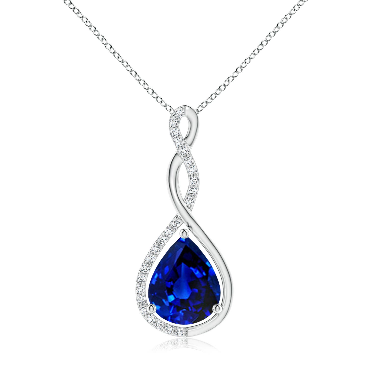 10x8mm Labgrown Lab-Grown Twisted Infinity Floating Blue Sapphire Drop Pendant in 18K White Gold