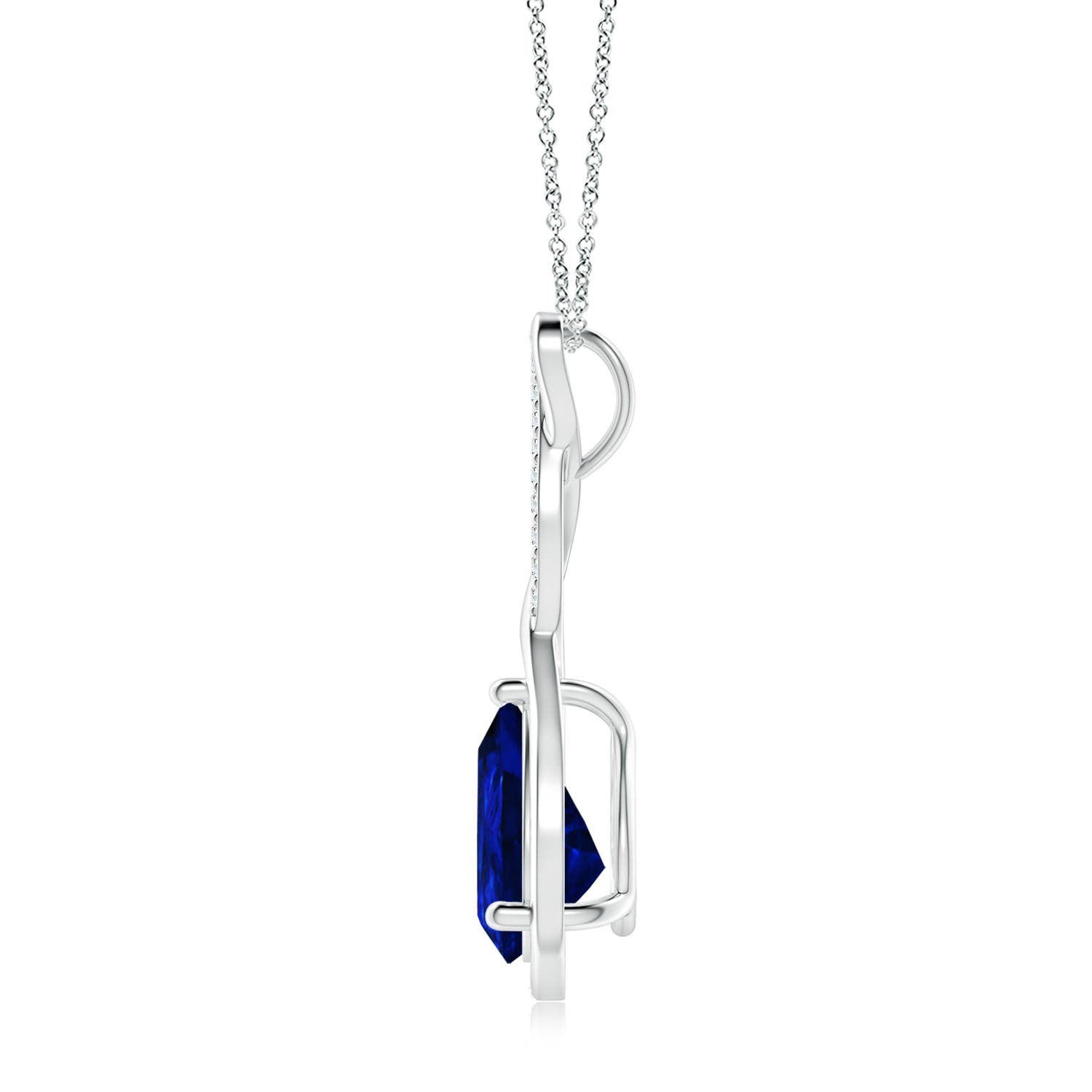 10x8mm Labgrown Lab-Grown Twisted Infinity Floating Blue Sapphire Drop Pendant in 18K White Gold