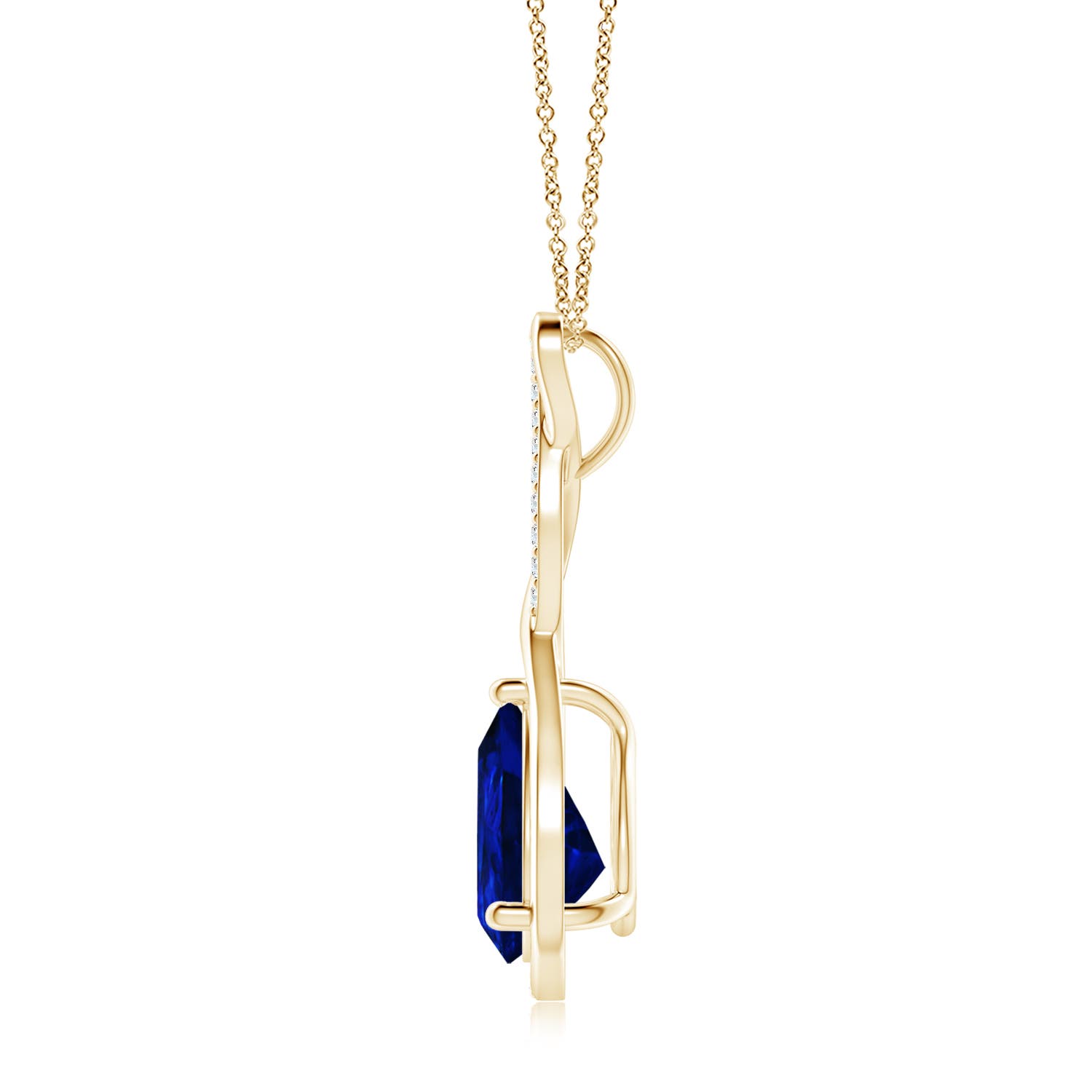 10x8mm Labgrown Lab-Grown Twisted Infinity Floating Blue Sapphire Drop Pendant in 18K Yellow Gold