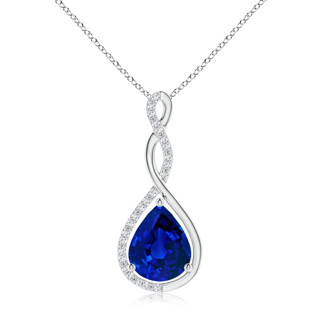 10x8mm Labgrown Lab-Grown Twisted Infinity Floating Blue Sapphire Drop Pendant in White Gold