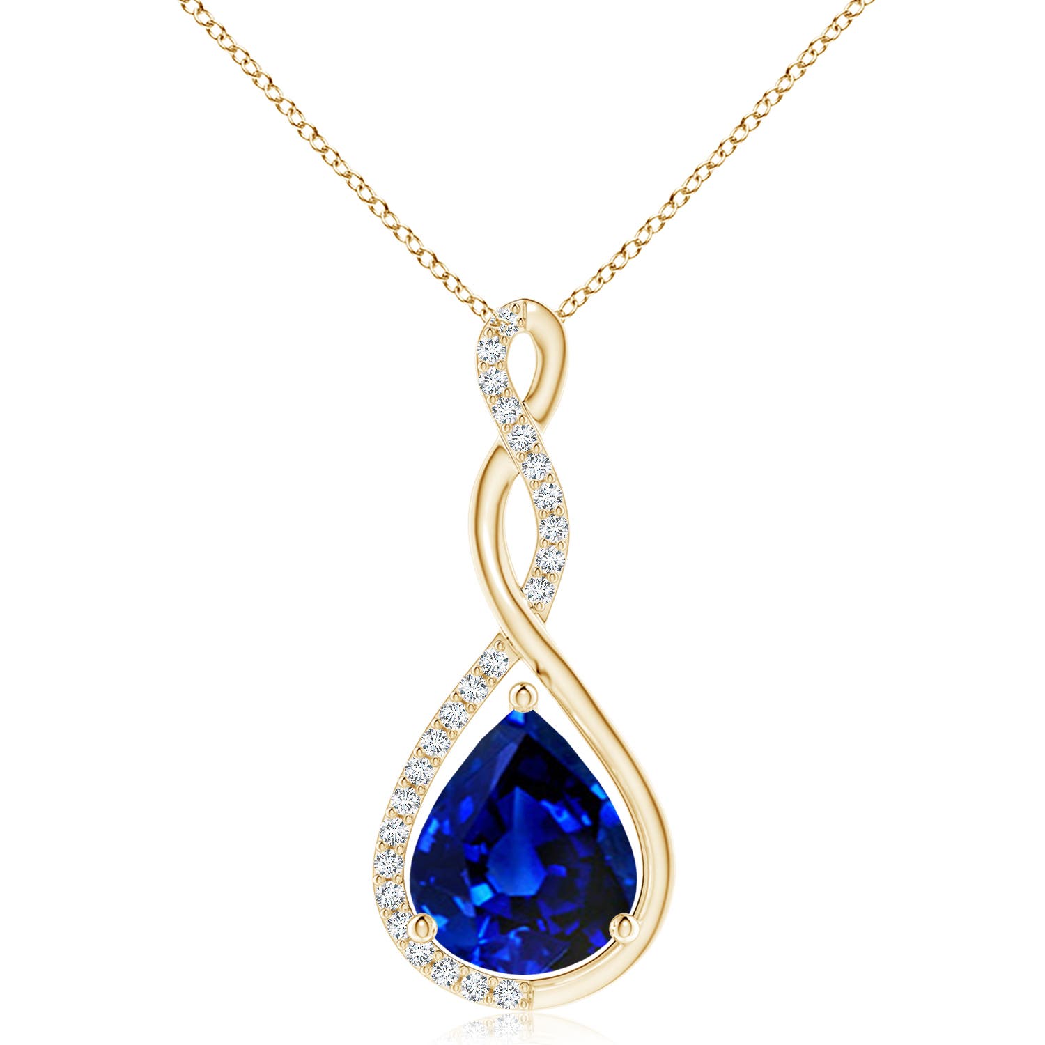 12x10mm Labgrown Lab-Grown Twisted Infinity Floating Blue Sapphire Drop Pendant in 18K Yellow Gold