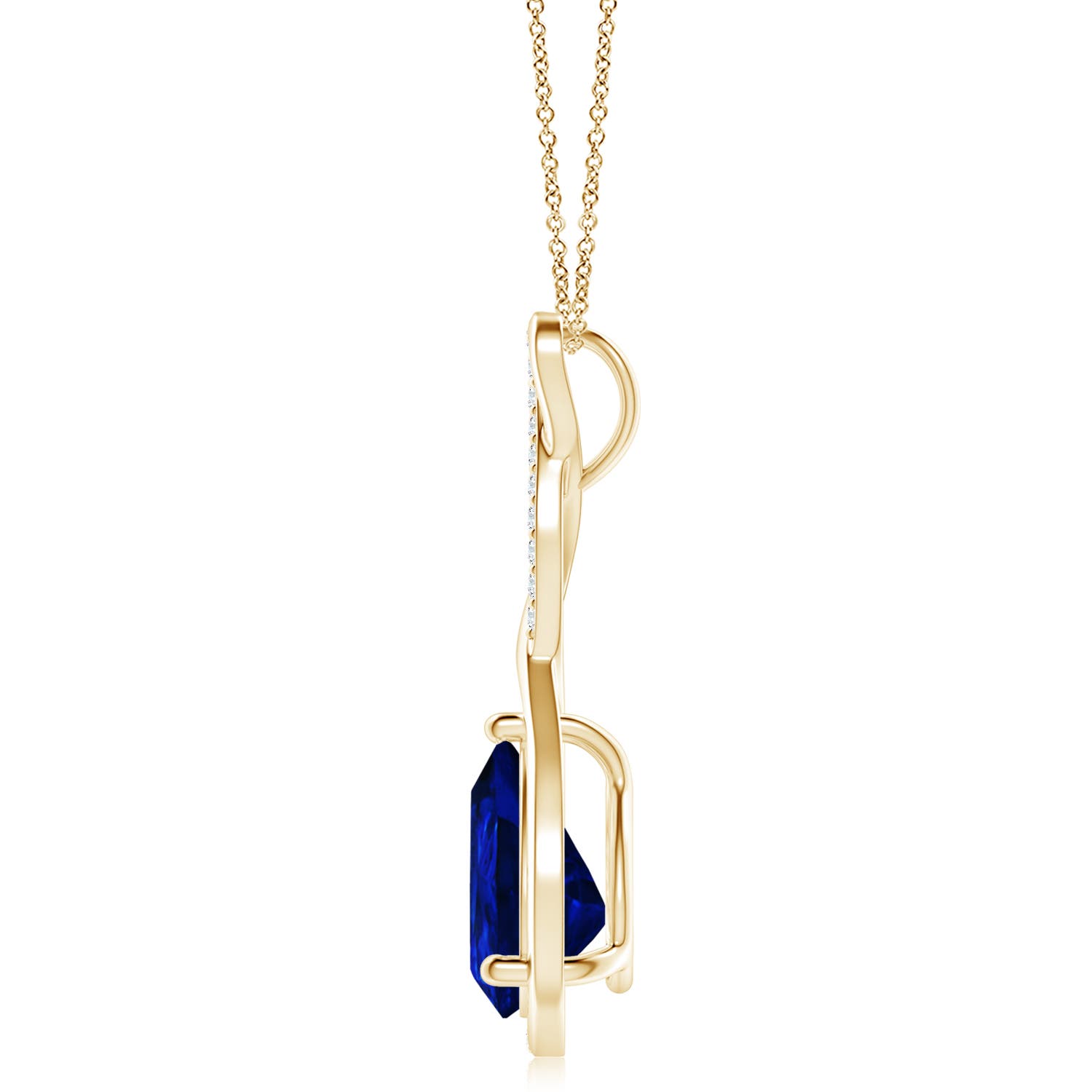 12x10mm Labgrown Lab-Grown Twisted Infinity Floating Blue Sapphire Drop Pendant in 18K Yellow Gold