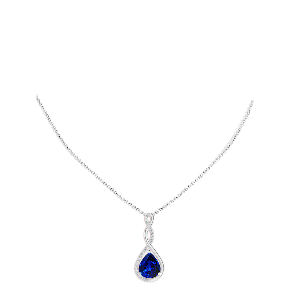 12x10mm Labgrown Lab-Grown Twisted Infinity Floating Blue Sapphire Drop Pendant in White Gold pen