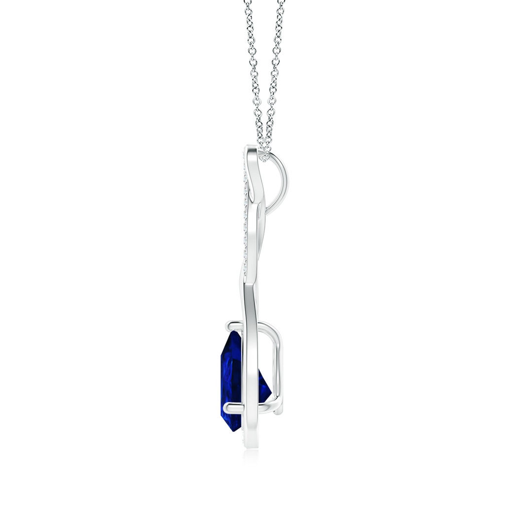 9x7mm Labgrown Lab-Grown Twisted Infinity Floating Blue Sapphire Drop Pendant in 18K White Gold - side 199