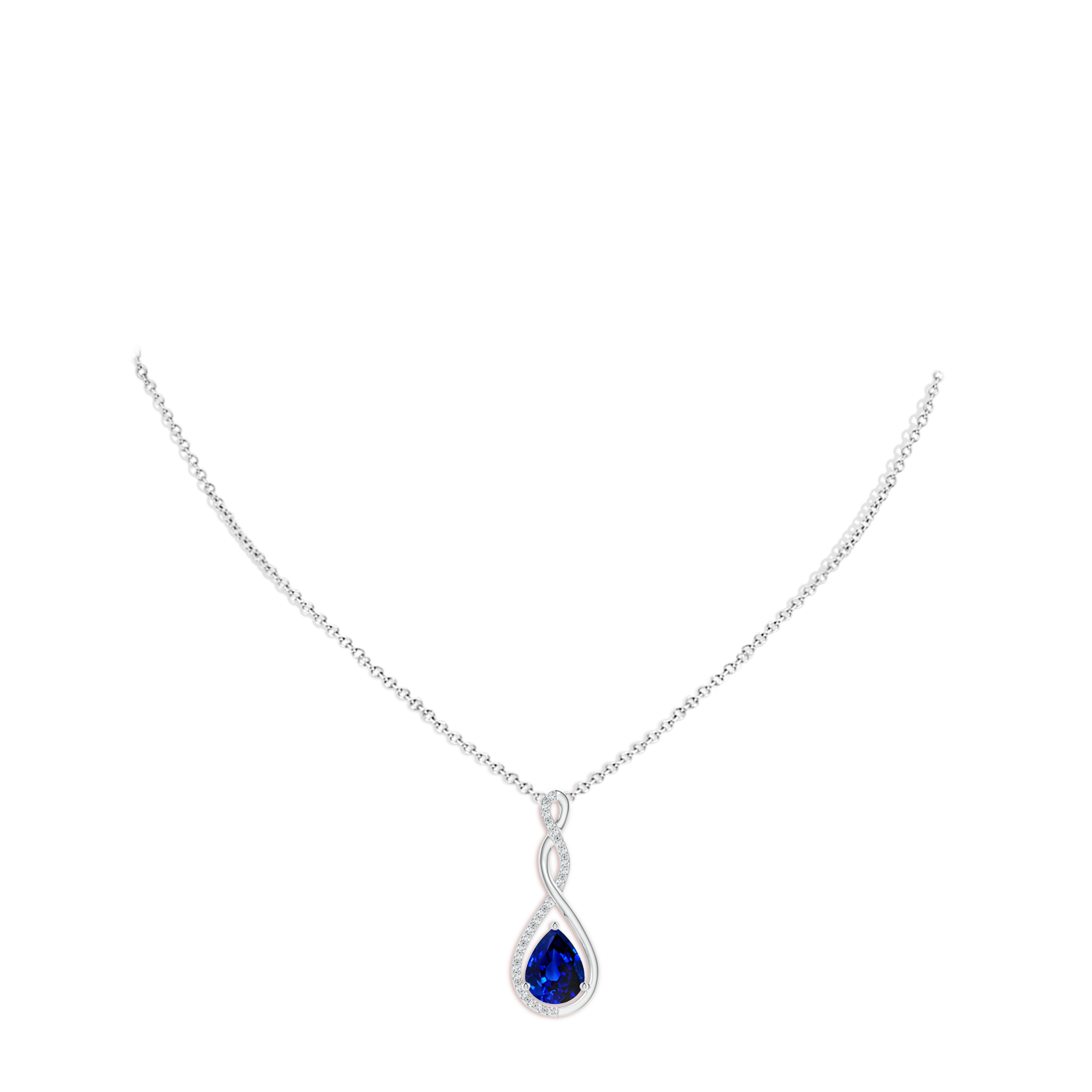 9x7mm Labgrown Lab-Grown Twisted Infinity Floating Blue Sapphire Drop Pendant in 18K White Gold - body_neck