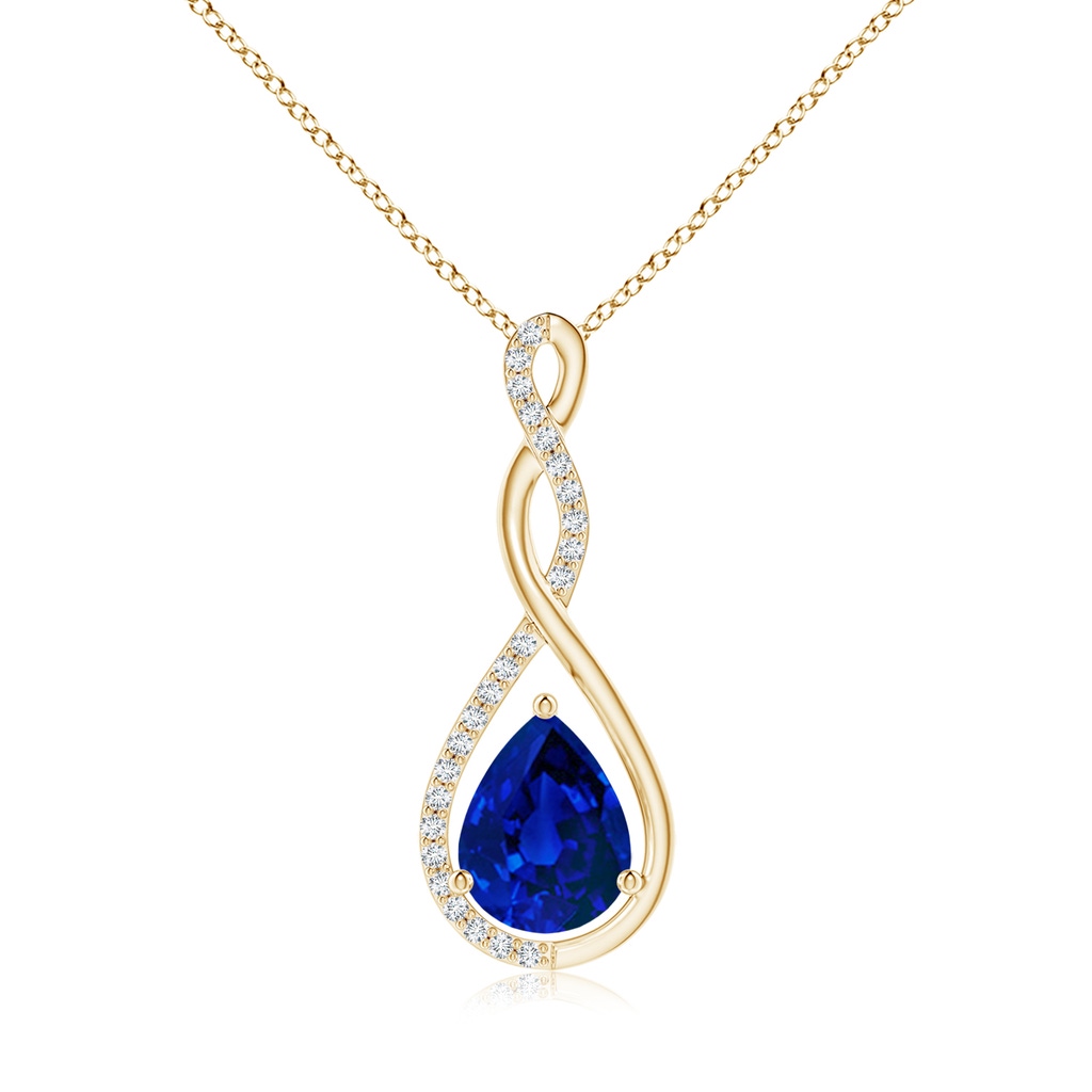 9x7mm Labgrown Lab-Grown Twisted Infinity Floating Blue Sapphire Drop Pendant in Yellow Gold