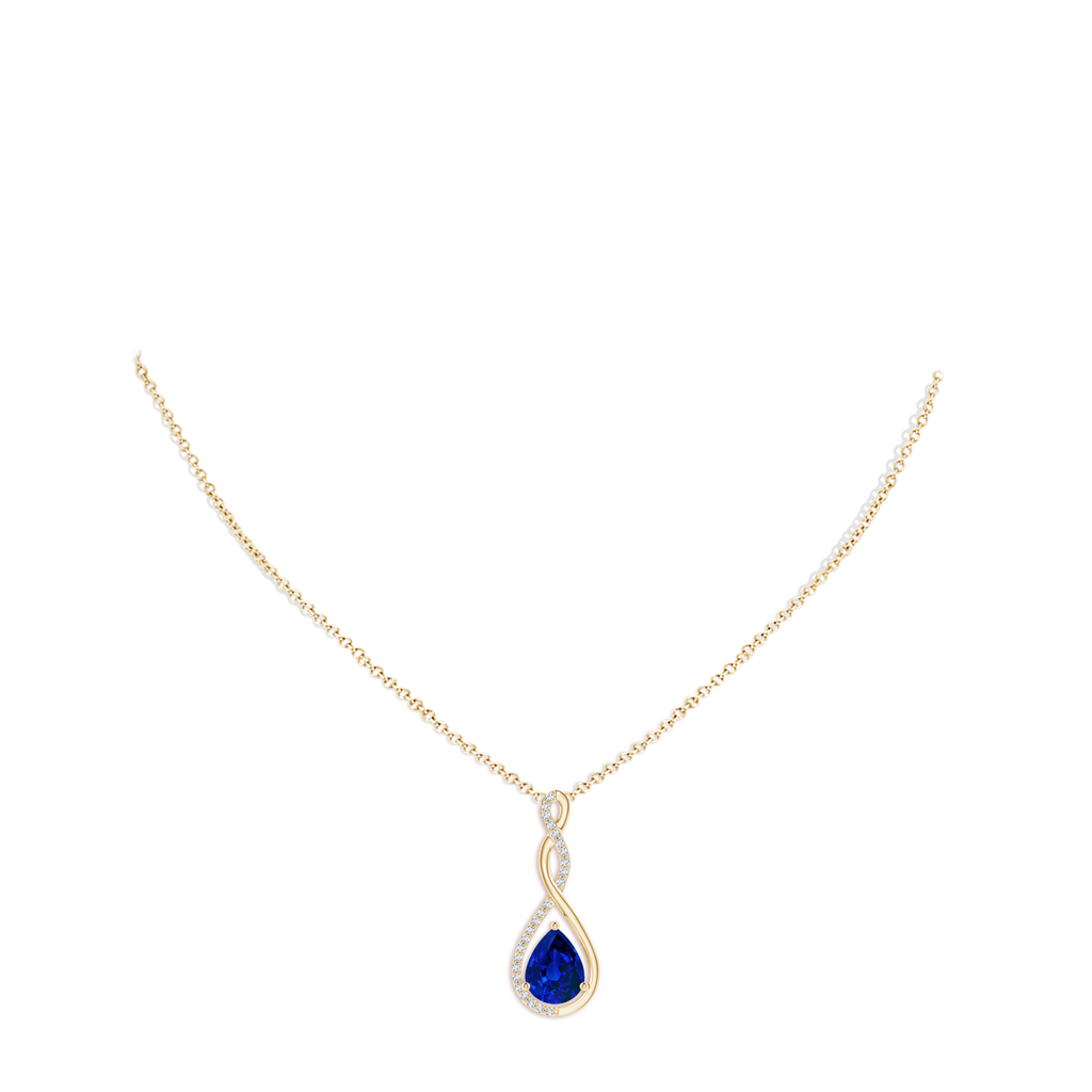 9x7mm Labgrown Lab-Grown Twisted Infinity Floating Blue Sapphire Drop Pendant in Yellow Gold pen