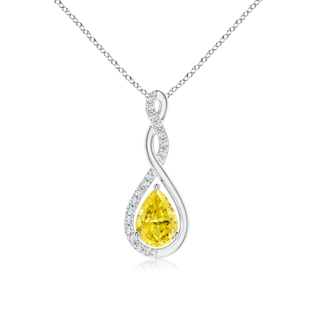 7x5mm Labgrown Twisted Infinity Floating Lab-Grown Fancy Intense Yellow Diamond Drop Pendant in White Gold