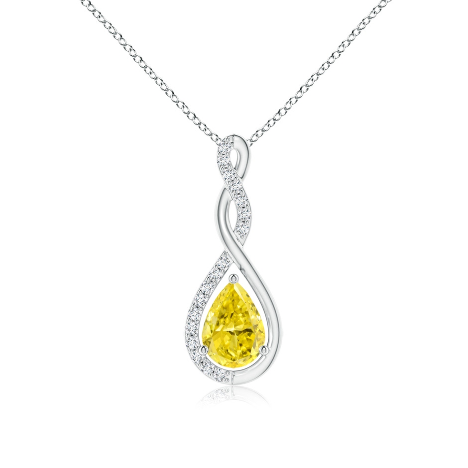 7x5mm Labgrown Twisted Infinity Floating Lab-Grown Fancy Intense Yellow Diamond Drop Pendant in White Gold 