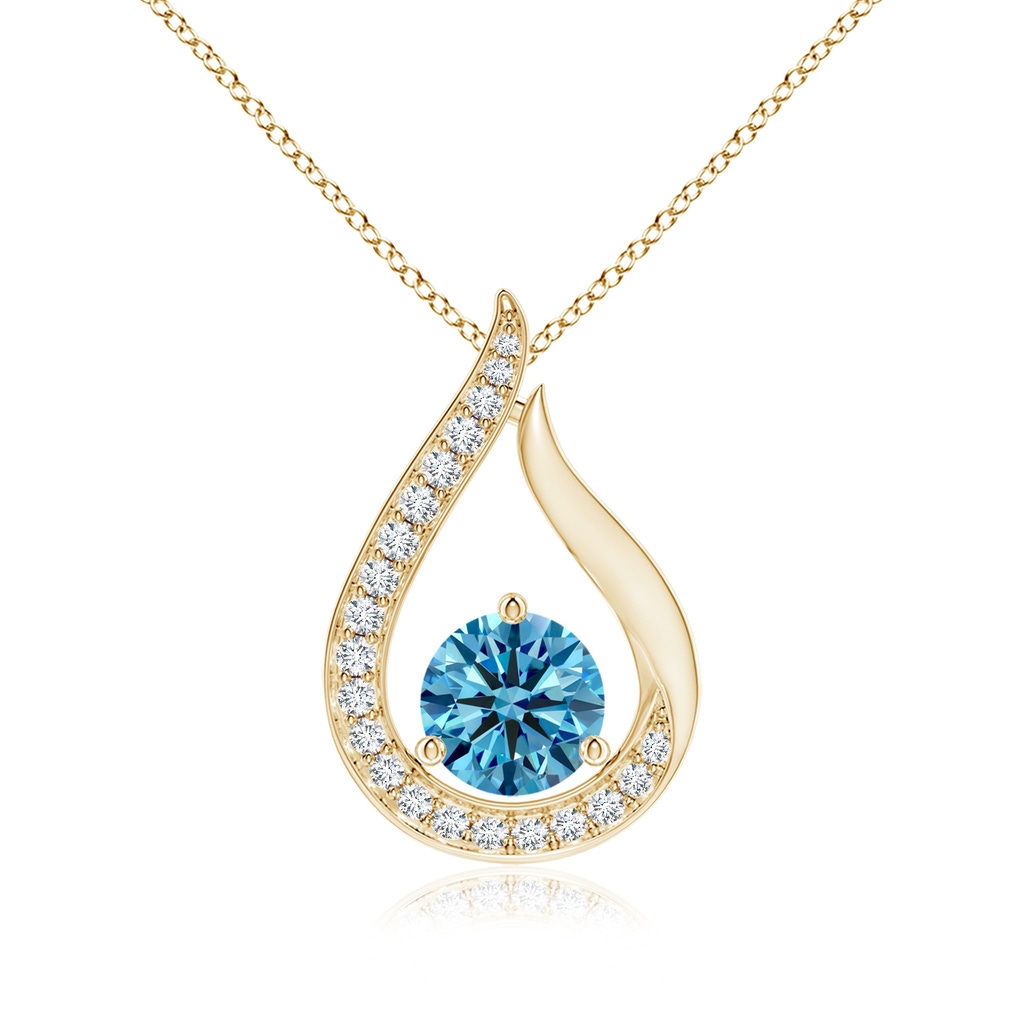 6.1mm Labgrown Floating Lab-Grown Fancy Intense Blue Diamond Tulip Pendant in Yellow Gold