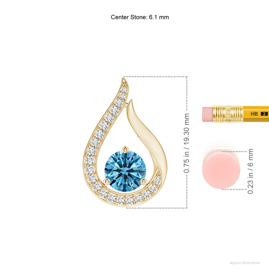 6.1mm Labgrown Floating Lab-Grown Fancy Intense Blue Diamond Tulip Pendant in Yellow Gold ruler