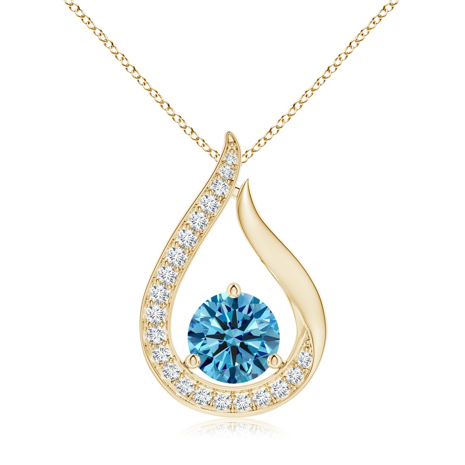 7mm Labgrown Floating Lab-Grown Fancy Intense Blue Diamond Tulip Pendant in Yellow Gold 
