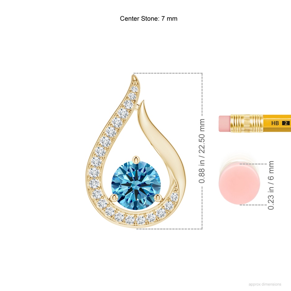 7mm Labgrown Floating Lab-Grown Fancy Intense Blue Diamond Tulip Pendant in Yellow Gold ruler