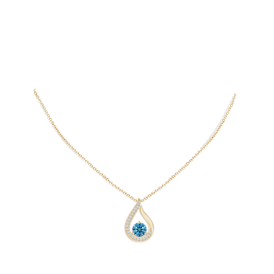 7mm Labgrown Floating Lab-Grown Fancy Intense Blue Diamond Tulip Pendant in Yellow Gold pen