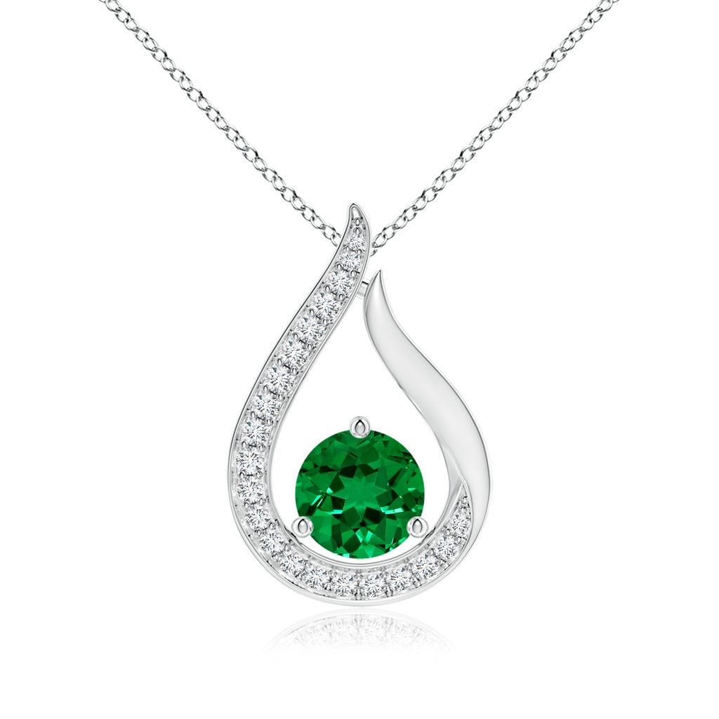 6mm Labgrown Lab-Grown Floating Emerald Tulip Pendant with Lab Diamonds in White Gold 