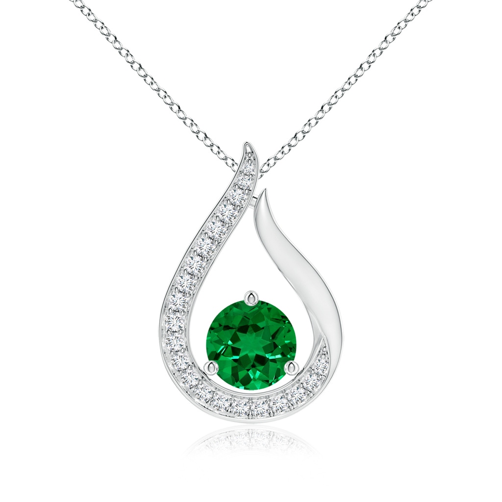 6mm Labgrown Lab-Grown Floating Emerald Tulip Pendant with Lab Diamonds in White Gold