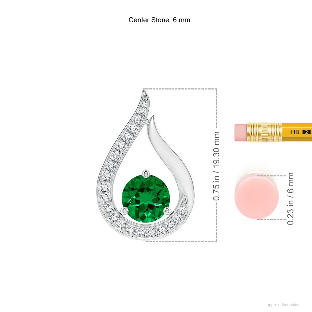 6mm Labgrown Lab-Grown Floating Emerald Tulip Pendant with Lab Diamonds in White Gold ruler