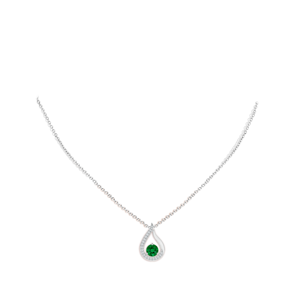 6mm Labgrown Lab-Grown Floating Emerald Tulip Pendant with Lab Diamonds in White Gold pen