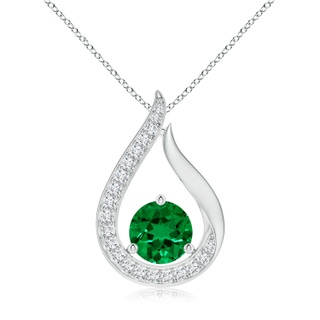 7mm Labgrown Lab-Grown Floating Emerald Tulip Pendant with Lab Diamonds in White Gold