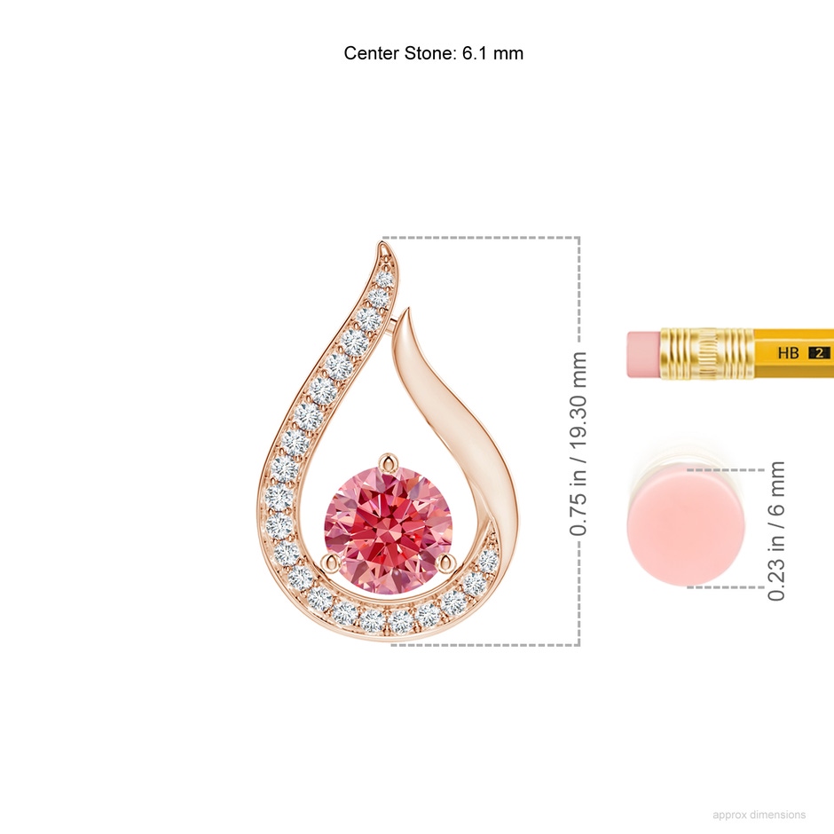6.1mm Labgrown Floating Lab-Grown Fancy Intense Pink Diamond Tulip Pendant in Rose Gold ruler
