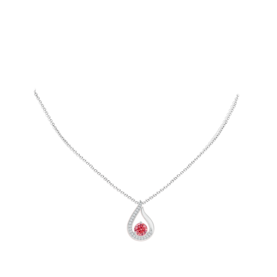 6.1mm Labgrown Floating Lab-Grown Fancy Intense Pink Diamond Tulip Pendant in White Gold pen