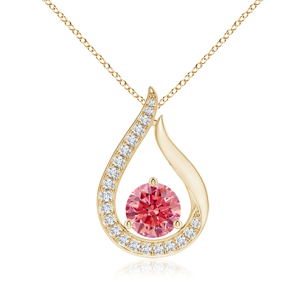 6.1mm Labgrown Floating Lab-Grown Fancy Intense Pink Diamond Tulip Pendant in Yellow Gold