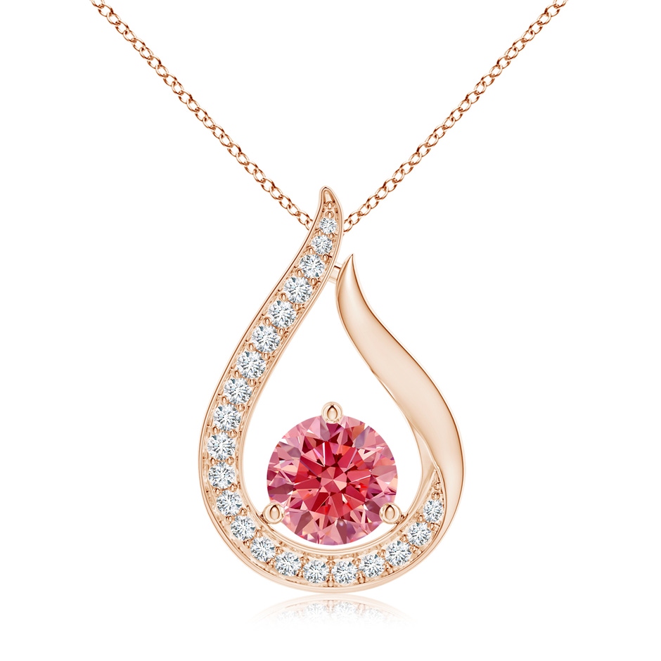 7mm Labgrown Floating Lab-Grown Fancy Intense Pink Diamond Tulip Pendant in Rose Gold 
