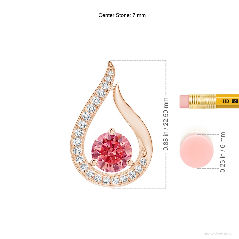 7mm Labgrown Floating Lab-Grown Fancy Intense Pink Diamond Tulip Pendant in Rose Gold ruler