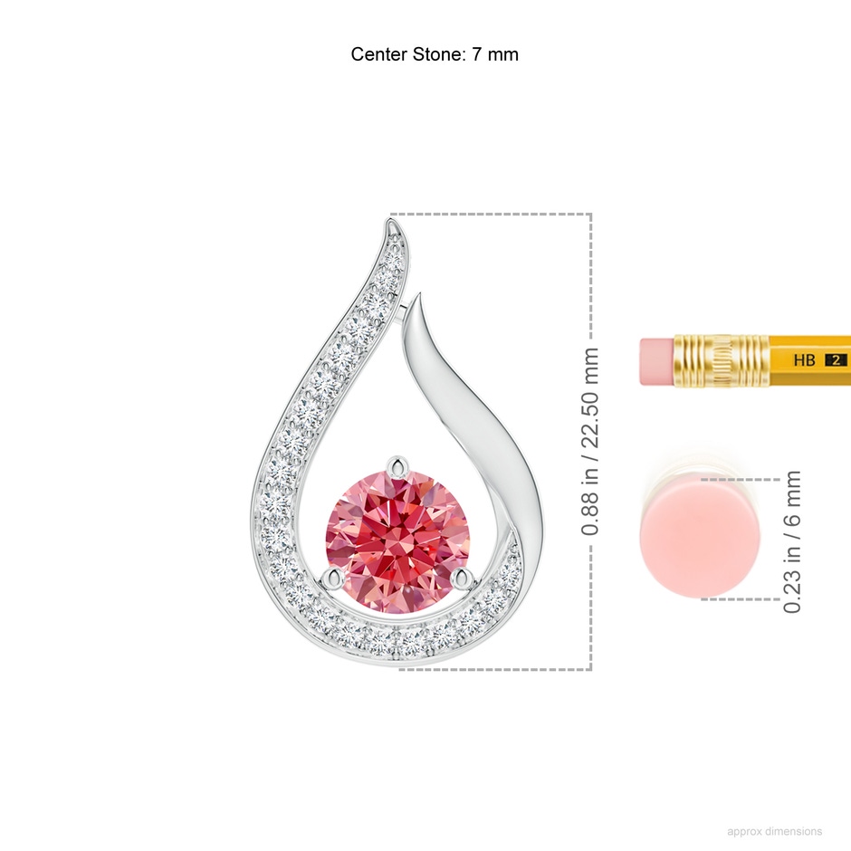 7mm Labgrown Floating Lab-Grown Fancy Intense Pink Diamond Tulip Pendant in White Gold ruler