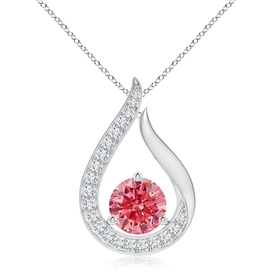 8mm Labgrown Floating Lab-Grown Fancy Intense Pink Diamond Tulip Pendant in White Gold 