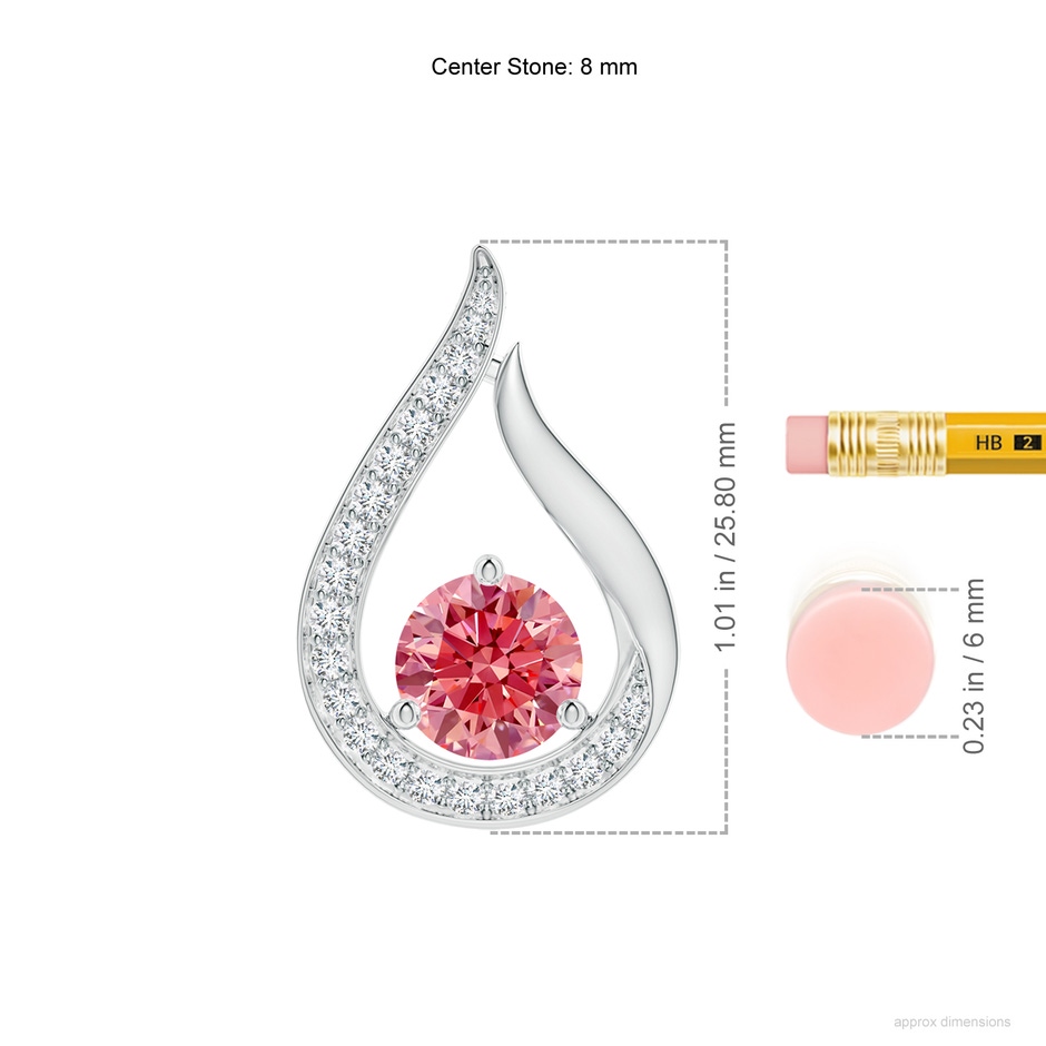 8mm Labgrown Floating Lab-Grown Fancy Intense Pink Diamond Tulip Pendant in White Gold ruler