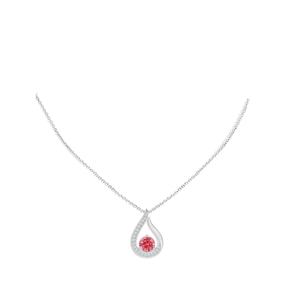 8mm Labgrown Floating Lab-Grown Fancy Intense Pink Diamond Tulip Pendant in White Gold pen