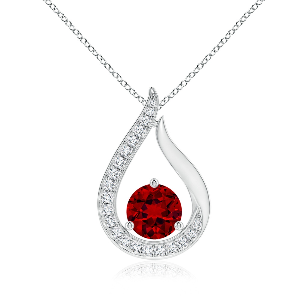 6mm Labgrown Lab-Grown Floating Ruby Tulip Pendant with Lab Diamonds in White Gold