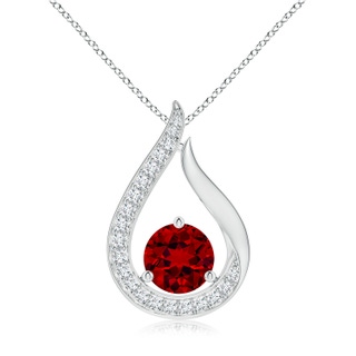 7mm Labgrown Lab-Grown Floating Ruby Tulip Pendant with Lab Diamonds in White Gold