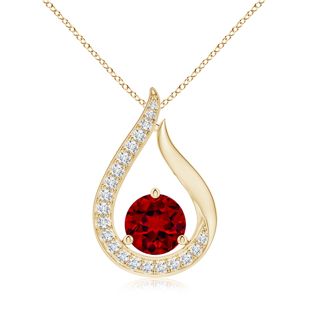 7mm Labgrown Lab-Grown Floating Ruby Tulip Pendant with Lab Diamonds in Yellow Gold