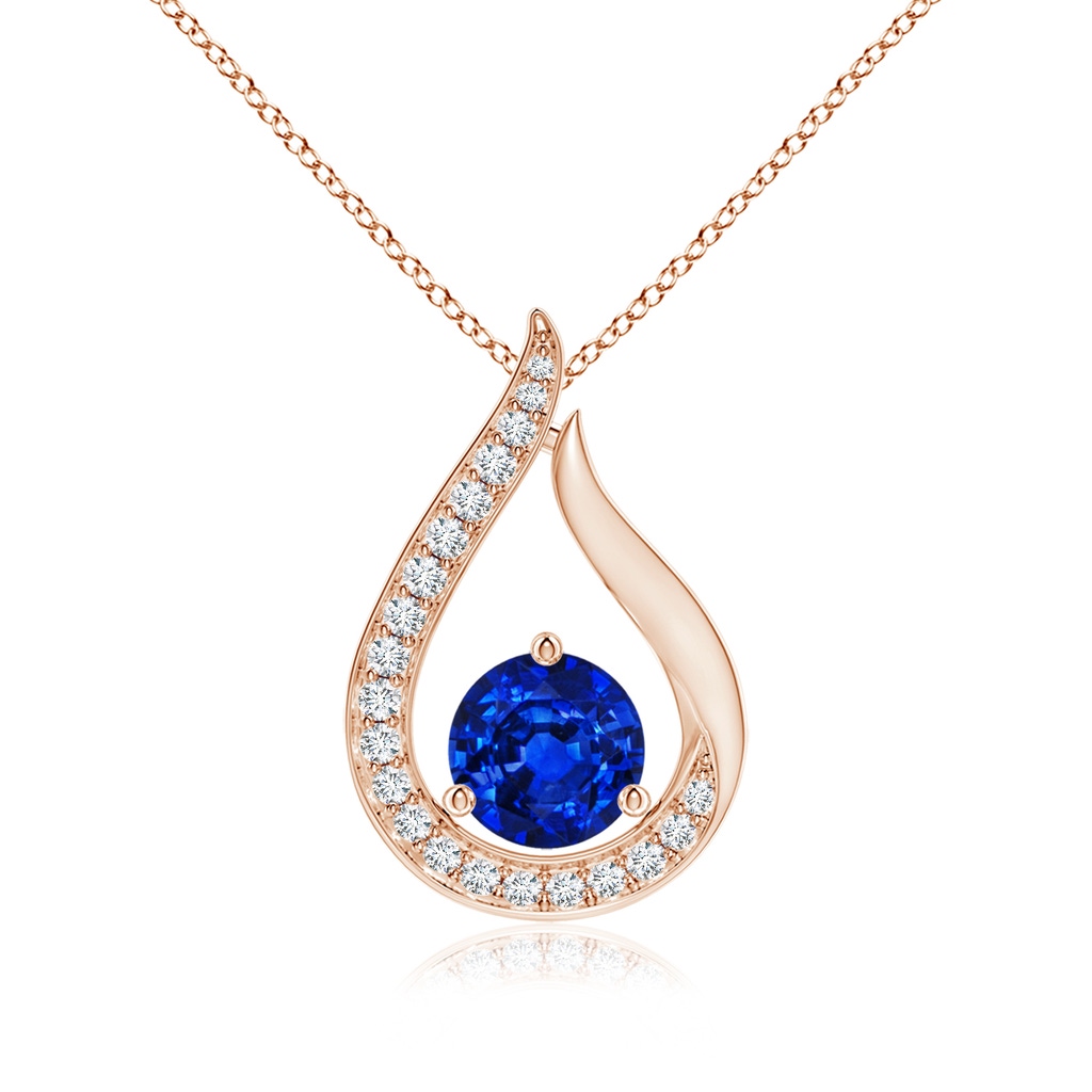 6mm Labgrown Lab-Grown Floating Blue Sapphire Tulip Pendant with Lab Diamonds in Rose Gold