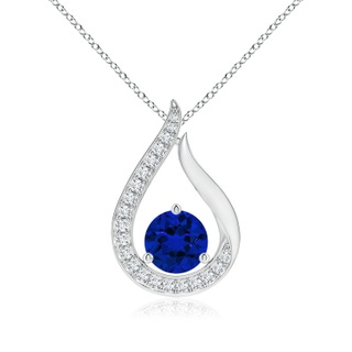 6mm Labgrown Lab-Grown Floating Blue Sapphire Tulip Pendant with Lab Diamonds in White Gold