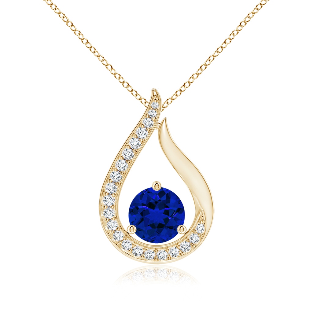 6mm Labgrown Lab-Grown Floating Blue Sapphire Tulip Pendant with Lab Diamonds in Yellow Gold