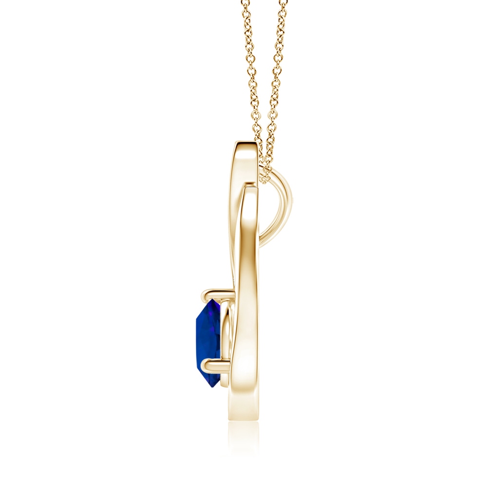 6mm Labgrown Lab-Grown Floating Blue Sapphire Tulip Pendant with Lab Diamonds in Yellow Gold Side 199