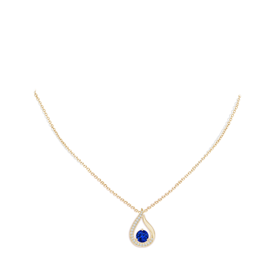7mm Labgrown Lab-Grown Floating Blue Sapphire Tulip Pendant with Lab Diamonds in Yellow Gold pen
