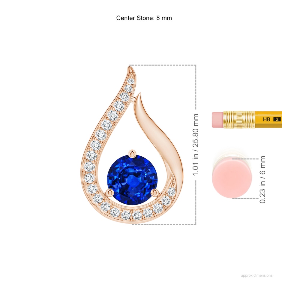 8mm Labgrown Lab-Grown Floating Blue Sapphire Tulip Pendant with Lab Diamonds in 18K Rose Gold ruler