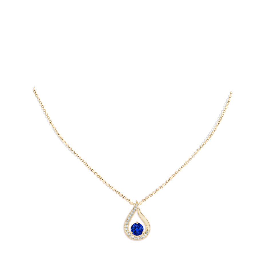 8mm Labgrown Lab-Grown Floating Blue Sapphire Tulip Pendant with Lab Diamonds in 18K Yellow Gold pen