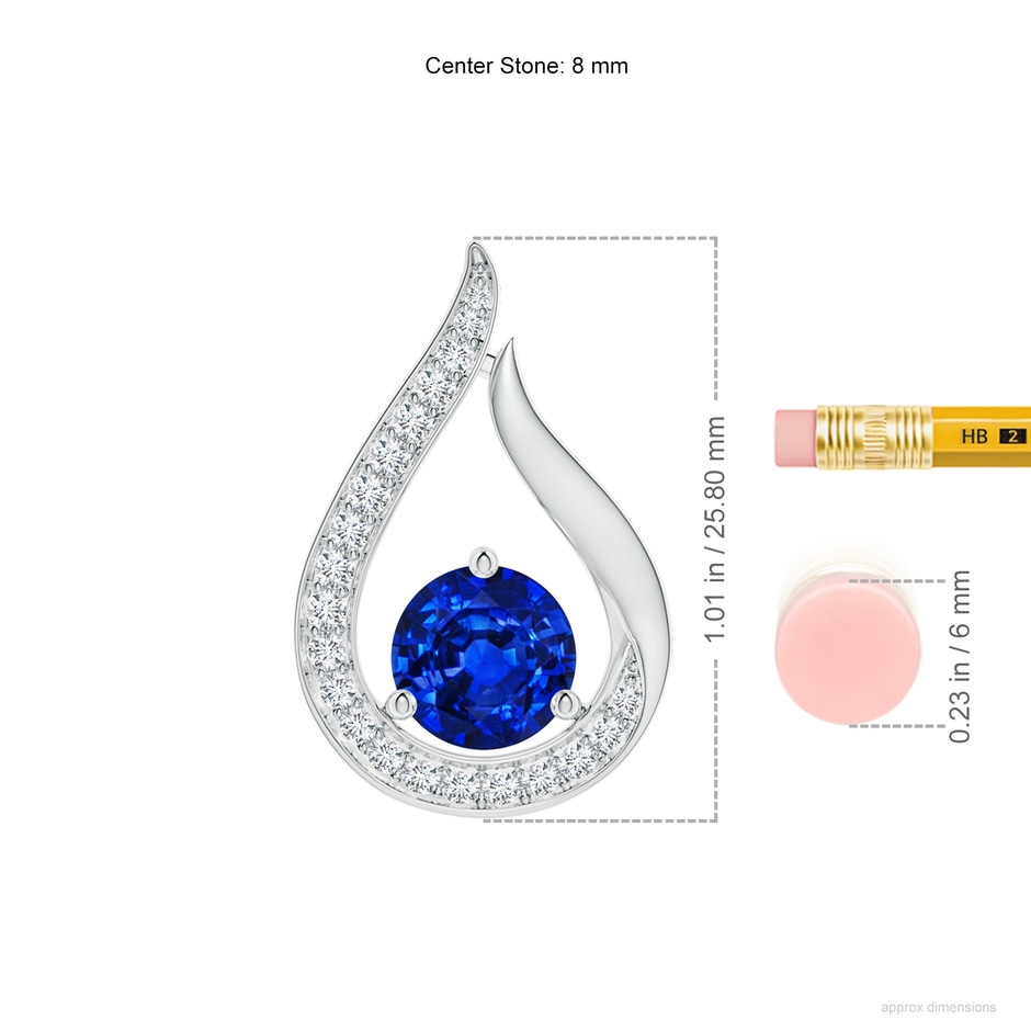 8mm Labgrown Lab-Grown Floating Blue Sapphire Tulip Pendant with Lab Diamonds in P950 Platinum ruler