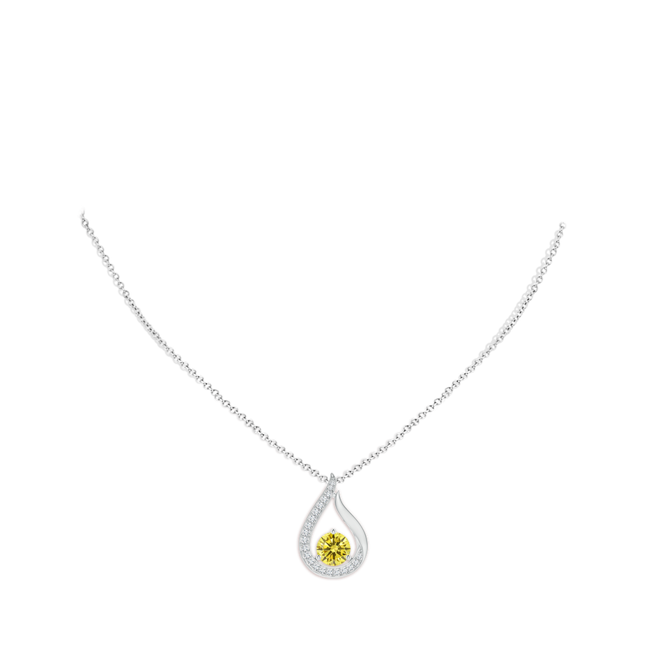 7mm Labgrown Floating Lab-Grown Fancy Intense Yellow Diamond Tulip Pendant in White Gold pen