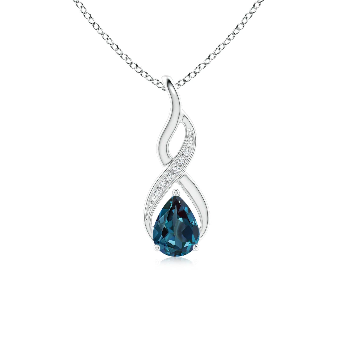 7x5mm Labgrown Lab-Grown Alexandrite Infinity Swirl Pendant with Diamonds in 18K White Gold