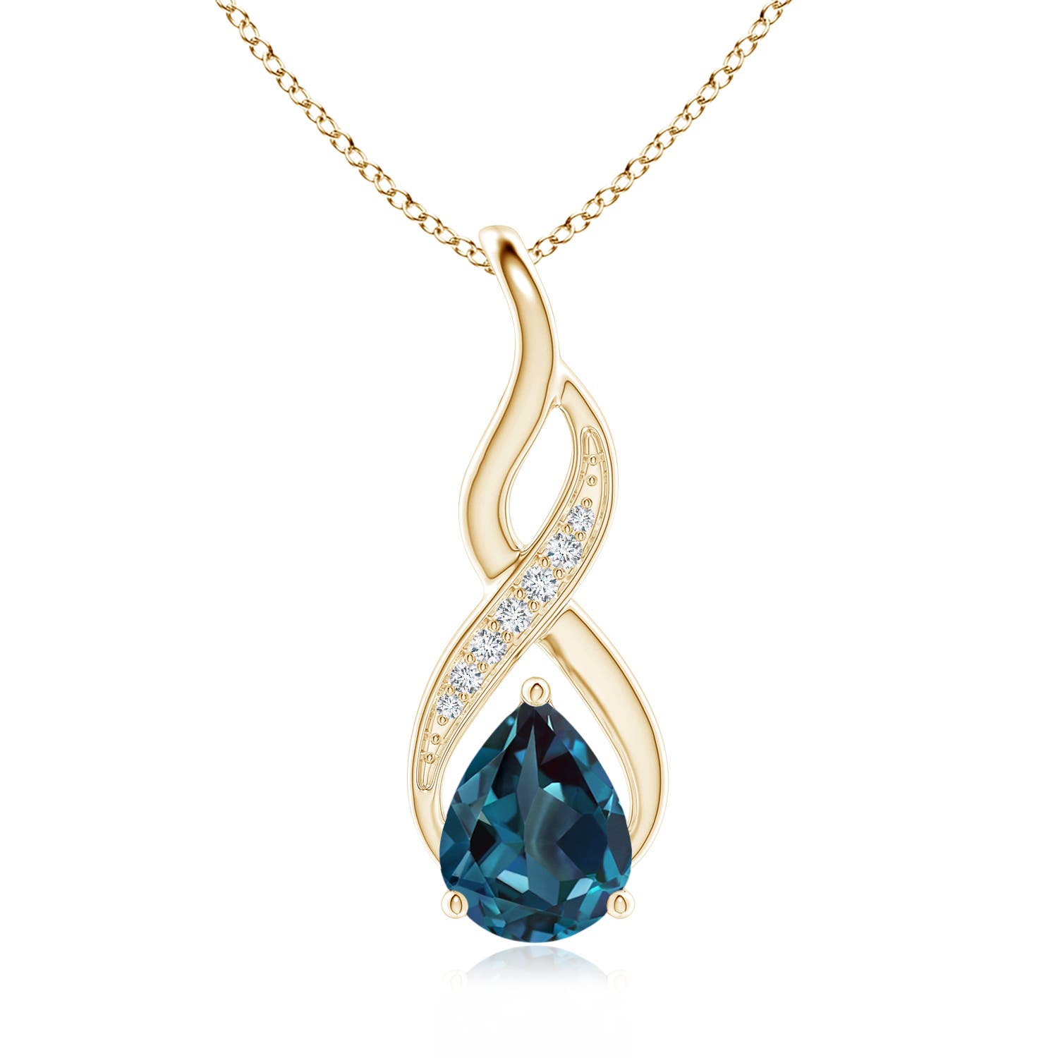 9x7mm Labgrown Lab-Grown Alexandrite Infinity Swirl Pendant with Diamonds in Yellow Gold